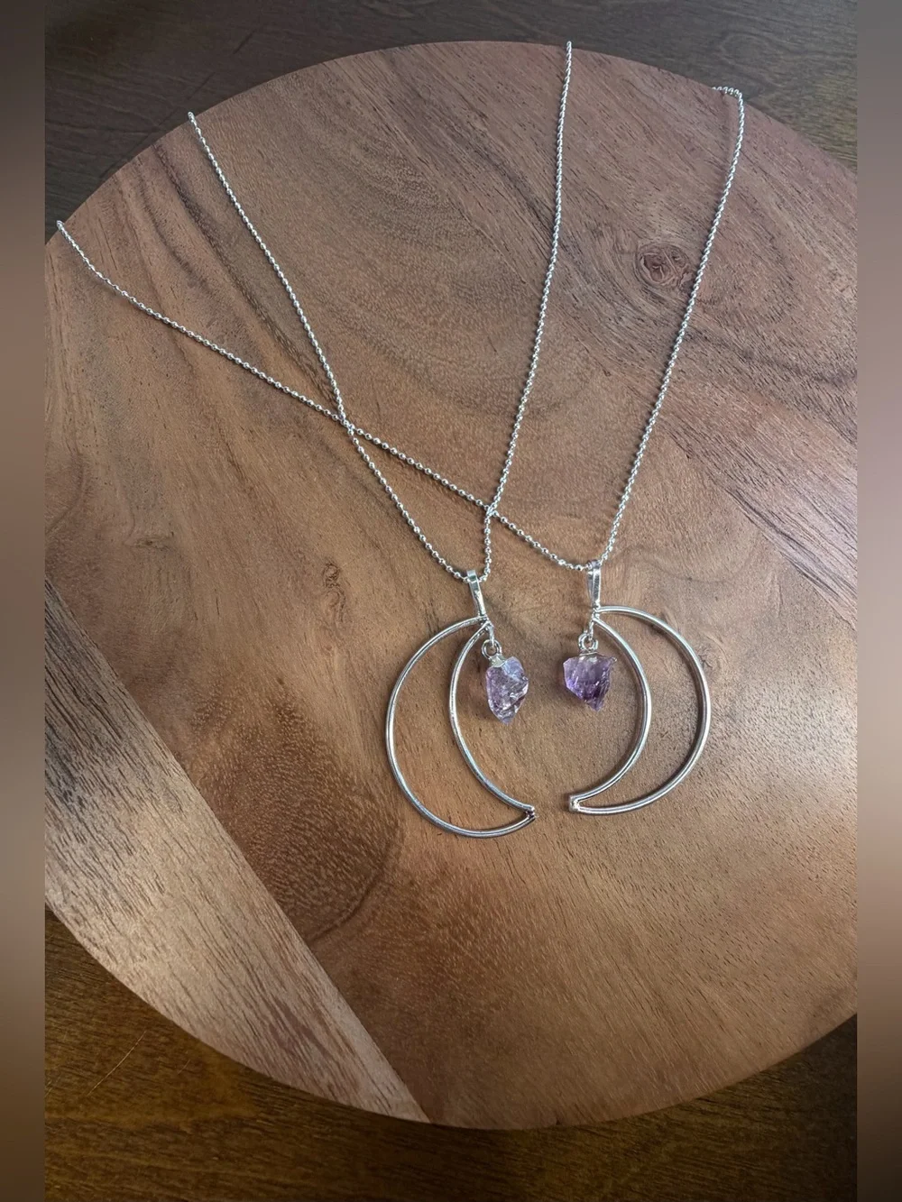 SET of Matching Silver Amethyst Drop Friendship Moons